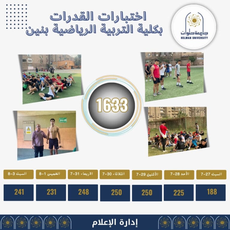 1633 طالب يخضعون لاختبارات القدرات بكلية التربية الرياضية بنين خلال الأسبوع الأول 1 6b3fcbfc ffac 4b3e 8871 cc7f31908963 1633 طالب يخضعون لاختبارات القدرات بكلية التربية الرياضية بنين خلال الأسبوع الأول موقع في الجامعة