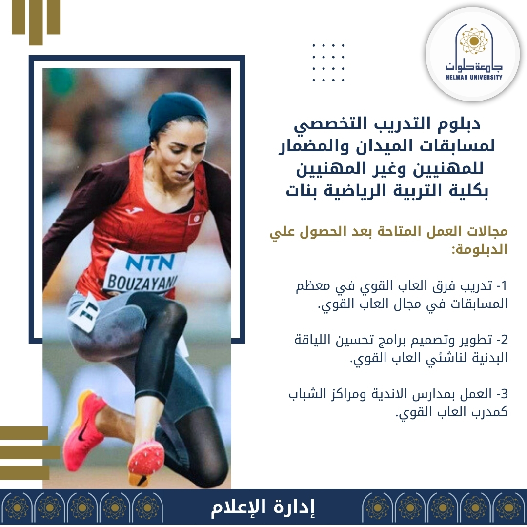 IMG 20240827 WA0046 تعرف على دبلوم التدريب التخصصي لمسابقات الميدان والمضمار بتربية رياضية بنات حلوان موقع في الجامعة