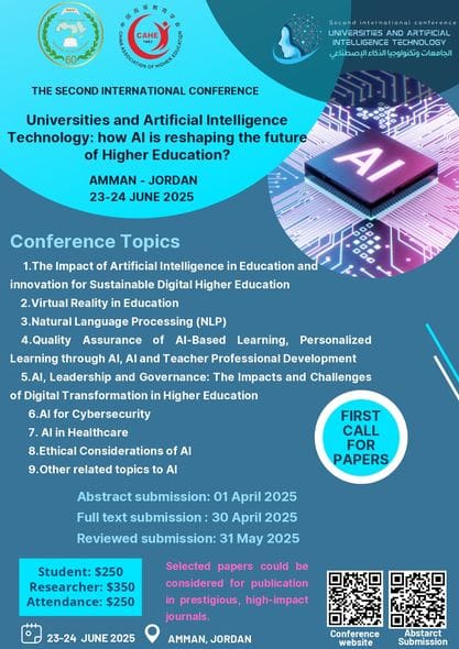 يعقد في الأردن.. اتحاد الجامعات المعربية ورابطة الجامعات الصينية تنظم مؤتمر الجامعات وتكنولوجيا الذكاء الاصطناعي 1 مؤتمر الجامعات وتكنولوجيا الذكاء الاصطناعي الجامعات يعقد في الأردن.. اتحاد الجامعات المعربية ورابطة الجامعات الصينية تنظم مؤتمر الجامعات وتكنولوجيا الذكاء الاصطناعي موقع في الجامعة