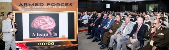 القوات المسلحة تنظم المؤتمر الطبى لجراحة المخ والأعصاب بالمركز الطبى العالمي 9 فى إطار حرص القيادة العامة للقوات المسلحة على تأهيل الكوادر الطبية وتبادل الخبرات العلمية وفقاً لأحدث ما وصلت إليه العلوم الطبية ، نظمت القوات المسلحة المؤتمر الطبى لجراحة المخ والأعصاب بالمركز الطبى العالمى والذى تم تنفيذه على مدار عدة أيام وذلك بمشاركة نخبة من الأساتذة والخبراء المصريين والأجانب المتخصصين فى مجال جراحة المخ والأعصاب بالقوات المسلحة والجامعات المصرية. وخلال فعاليات المؤتمر ألقى اللواء طبيب / ياسر عبدالعزيز مدير المركز الطبى العالمى كلمة أشار فيها إلى أن المؤتمر يمثل فرصة لتبادل المهارات التدريبية وتطوير إمكانيات وقدرات الأطباء بما يساعد فى تقديم خدمات طبية متميزة للمواطنين. وألقى الدكتور / إبراهيم عويس رئيس الجمعية المصرية لجراحة المخ والأعصاب كلمة وجه خلالها الشكر للقوات المسلحة على ماتبذله من جهود فى دعم المنظومة الطبية ، مؤكداً على أهمية تنظيم تلك المؤتمرات للمساهمة فى إثراء المجال الطبى بأحدث ما وصل إليه العلم من تقنيات تكنولوجية وأبحاث علمية فى مختلف التخصصات الطبية . وتضمنت الفعاليات تنفيذ العديد من الجلسات النقاشية وورش العمل التدريبية التى تناولت التدريب العملى على أحدث الطرق التشخيصية والعلاجية لأمراض المخ والأعصاب ، بالإضافة لمناقشة عدد من الحالات الطبية المعقدة وإجراءات التدخل الجراحى بإستخدام الأجهزة الطبية المتطورة . حضر فعاليات المؤتمر اللواء طبيب / عيد الطويل مستشار وزير الدفاع للتعليم الطبى وعدد من الخبراء والمتخصصين فى مجال جراحة المخ والأعصاب .