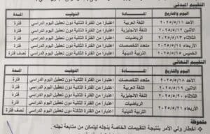 جدول التقييمات للصفين الأول والثاني الابتدائي بمطروح 2 جدول التقييمات للصف الأول والثاني الابتدائي بمطروح