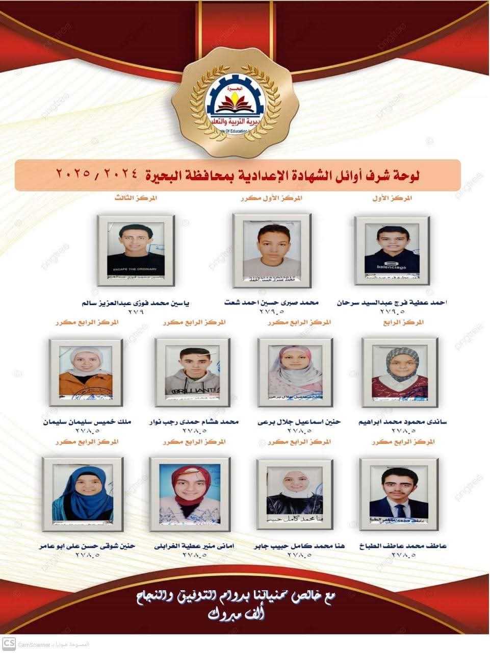 أسماء أوائل الشهادة الاعدادية بالبحيرة 2025