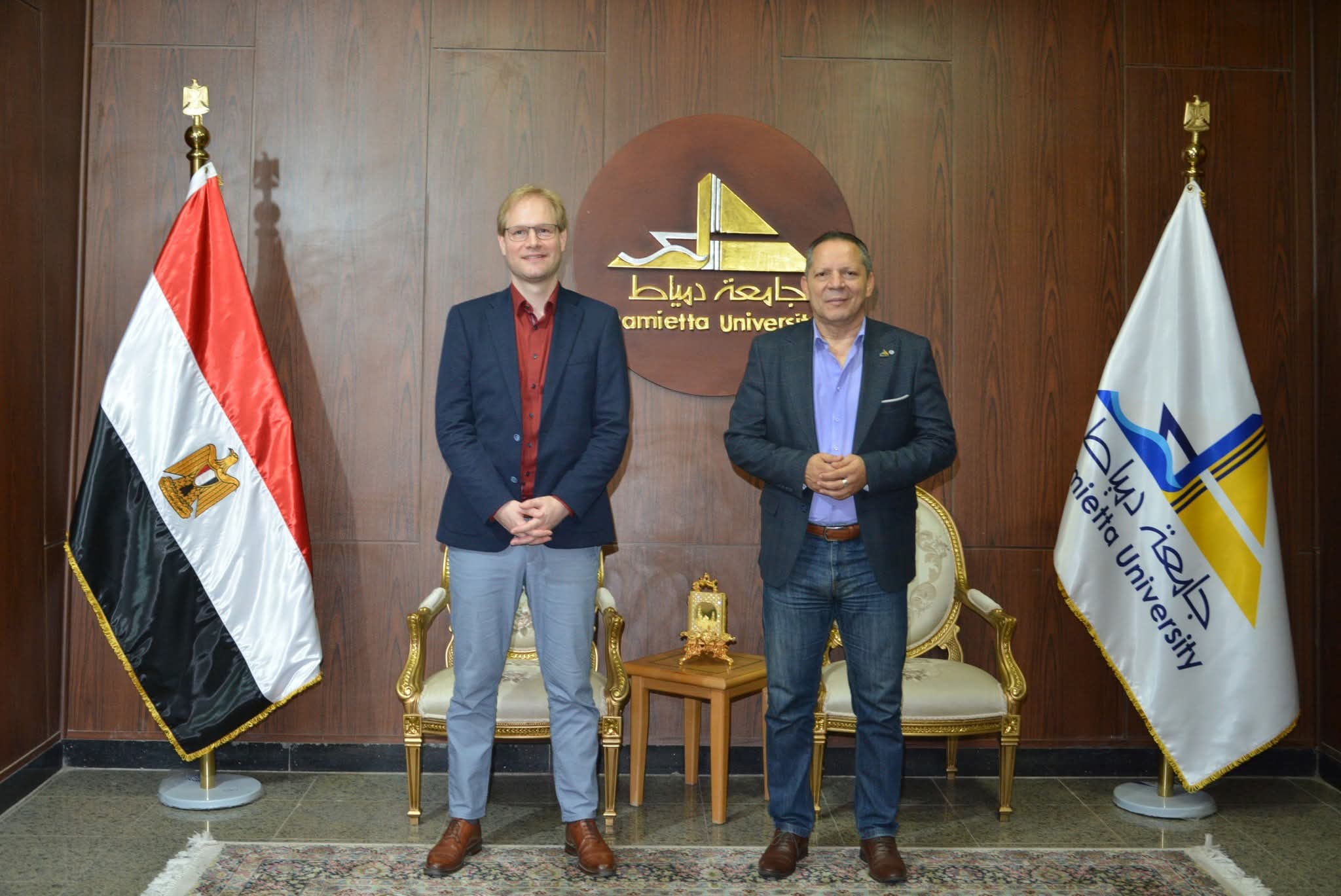 FB IMG 1755161890192 موقع التنسيق رئيس جامعة دمياط يستقبل المحاضر لدى هيئة التبادل الأكاديمي بالقاهرة (DAAD) موقع في الجامعة