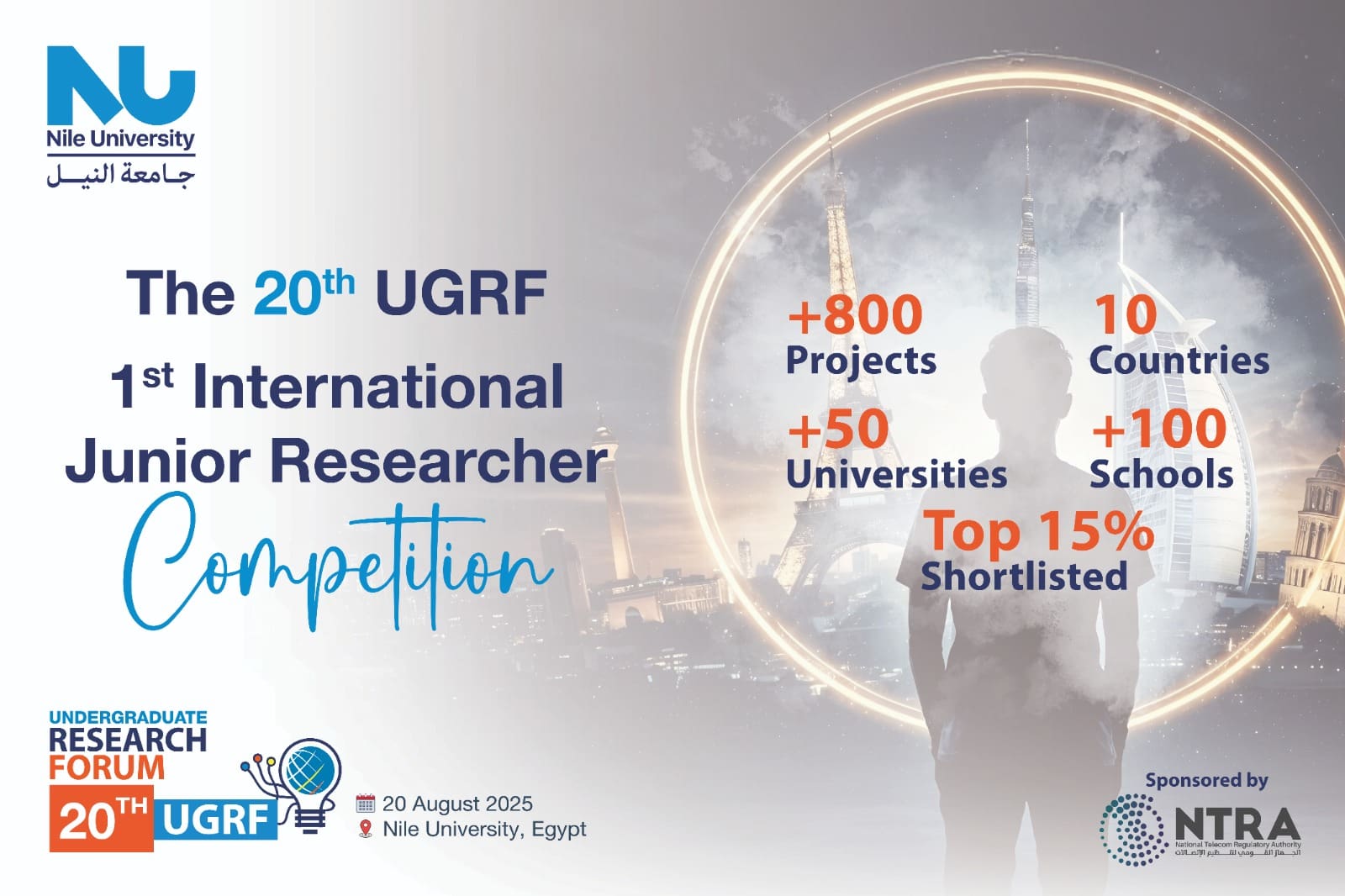 IMG 20250819 WA0042 جامعة القاهرة غدًا.. انطلاق النسخة العشرون من ملتقى الأبحاث الجامعية محليًا بجامعة النيل والنسخة الدولية الأولى موقع في الجامعة