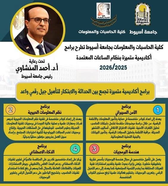 FB IMG 1757151868563 تنسيق جامعة أسيوط تطلق برامج الحاسبات والمعلومات لتأهيل كوادر رقمية متميزة 2025/2026 موقع في الجامعة