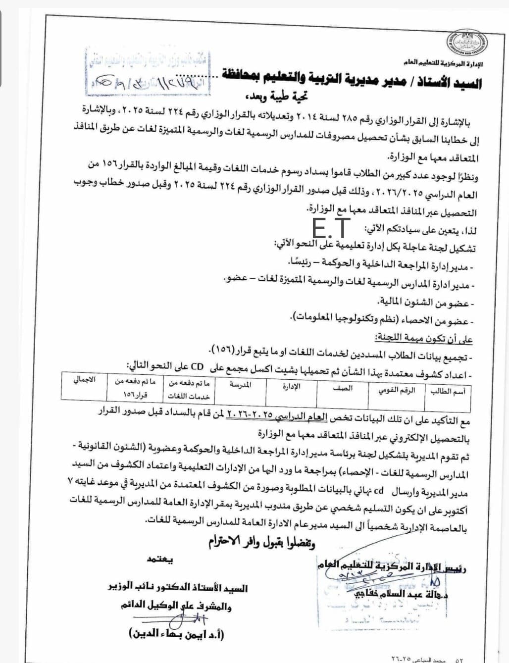 WhatsApp Image 2025 09 26 at 7.52.21 PM التعليم إجراءات عاجلة من التعليم بشأن سداد مصروفات المدارس الرسمية للغات موقع في الجامعة