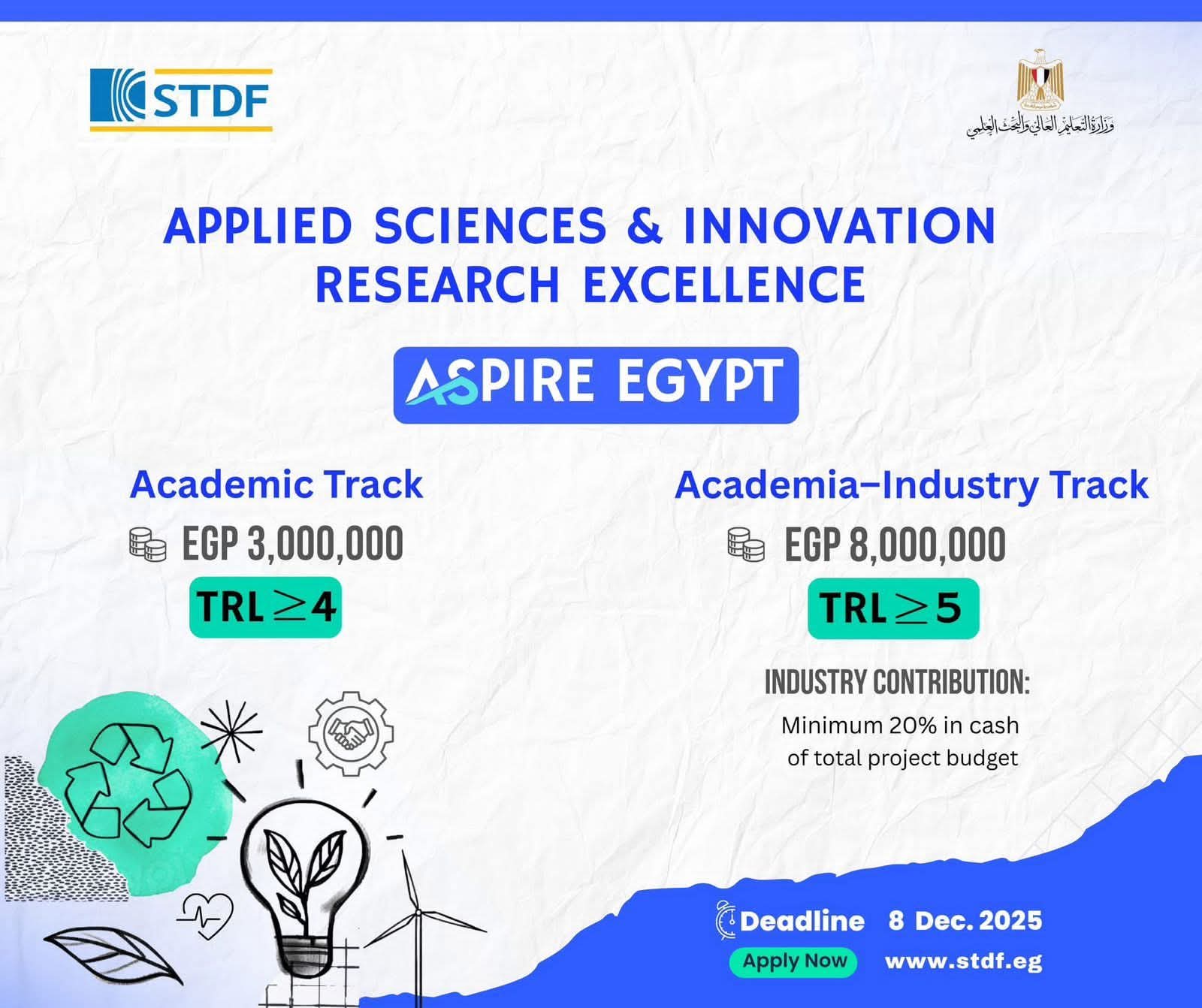 FB IMG 1763729805197 التعليم العالي التعليم العالي يفتح باب التقديم لبرنامج ASPIRE Egypt بتمويل يصل لـ 8 ملايين جنيه موقع في الجامعة