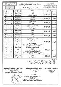 بالصور.. تفاصيل جداول امتحانات الابتدائية والإعدادية الأزهرية 2026 3 167398 2 امتحانات بالصور.. تفاصيل جداول امتحانات الابتدائية والإعدادية الأزهرية 2026 موقع في الجامعة