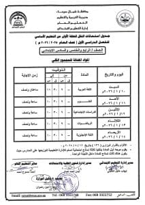 جداول امتحانات المرحلة الابتدائية بشمال سيناء للفصل الدراسي الأول 2025/2026 4 1766087330370 جداول جداول امتحانات المرحلة الابتدائية بشمال سيناء للفصل الدراسي الأول 2025/2026 موقع في الجامعة