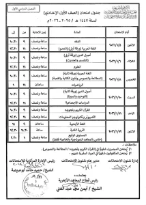 بالصور.. تفاصيل جداول امتحانات الابتدائية والإعدادية الأزهرية 2026 6 186092 6 امتحانات بالصور.. تفاصيل جداول امتحانات الابتدائية والإعدادية الأزهرية 2026 موقع في الجامعة