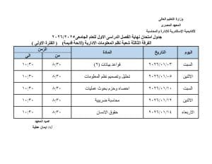 FB IMG 1766002279053 جداول رسميا.. جداول امتحانات الفصل الدراسي الأول بعدد من المعاهد  موقع في الجامعة