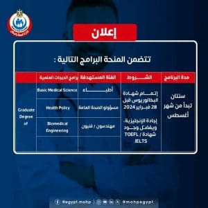 الصحة تعلن فتح باب الترشح لمنحة «Dr. LEE Jong-Wook» لعام 2026.. رابط التسجيل 5 البرامج المتاحة لمنحة «Dr. LEE Jong-Wook»