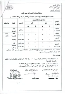 جداول امتحانات نصف العام 2026 للمرحلة الابتدائية في جميع المحافظات 6 3 امتحانات نصف العام جداول امتحانات نصف العام 2026 للمرحلة الابتدائية في جميع المحافظات موقع في الجامعة