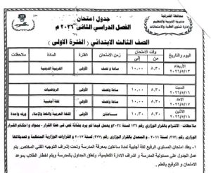 1777216199085 محافظ الشرقية يعتمد جدول امتحانات الفصل الدراسي محافظ الشرقية يعتمد جدول امتحانات الفصل الدراسي الثاني للعام الدراسي 2026 موقع في الجامعة