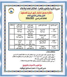 من 2 إلى 6 مايو.. مقترح جداول امتحانات أبريل لصفوف النقل بالقاهرة
