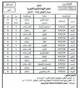 مواعيد وجدول امتحانات الثانوية الأزهرية 2026