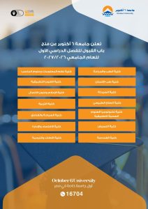 فتح باب التقديم بجامعة 6 أكتوبر للعام الجامعي 2026/2027 في مختلف الكليات.. (التفاصيل كاملة) 2 فتح باب التقديم بجامعة 6 أكتوبر للعام الجامعي 2026/2027 في مختلف الكليات..(التفاصيل كاملة)