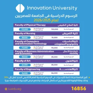 تبدأ من 70 ألف جنيه.. تعرف على مصروفات جامعة الابتكار 3 IMG 6974 مصروفات جامعة الابتكار تبدأ من 70 ألف جنيه.. تعرف على مصروفات جامعة الابتكار موقع في الجامعة