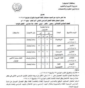تعليم المنوفية تعلن تعديل زمن امتحان اللغة العربية لطلاب الصف الثالث الابتدائي بجدول نهاية العام 2026 2 تعليم المنوفية تعلن تعديل زمن امتحان اللغة العربية
