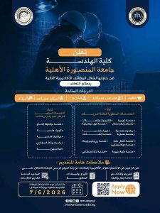 رابط وشروط التقديم على وظائف كلية الهندسة بجامعة المنصورة الأهلية 2026 2 وظائف كلية الهندسة بجامعة المنصورة الأهلية 2026
