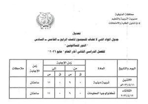 FB IMG 1778083658058 تعليم المنوفية يعلن جداول امتحانات الفصل الدراسي تعليم المنوفية يعلن جداول امتحانات الفصل الدراسي الثاني لجميع المراحل التعليمية 2026 موقع في الجامعة