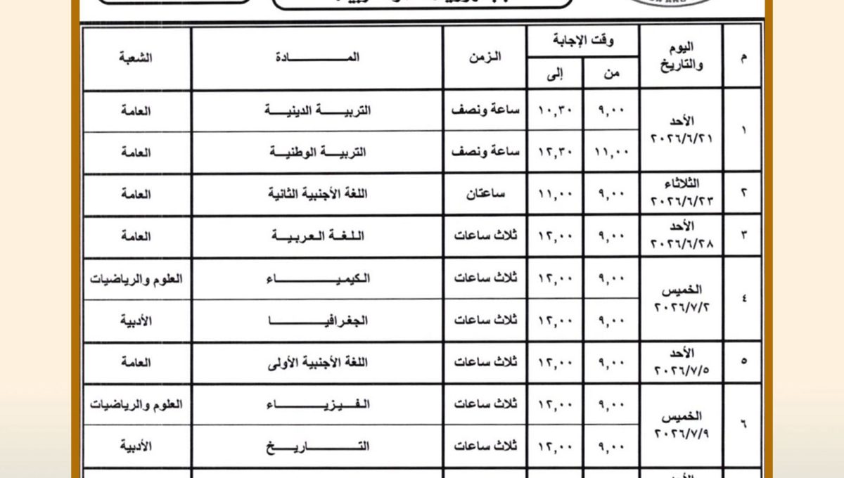7e1d6575 6ffe 4db7 b 609 060429 2 ننشر جدول امتحانات الثانوية العامة 2026 ننشر جدول امتحانات الثانوية العامة 2026 قبل انطلاقها بـ4 أيام موقع في الجامعة