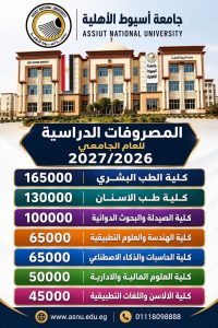 جامعة أسيوط الأهلية تعلن مصروفات الكليات للعام الجامعي 2026/2027