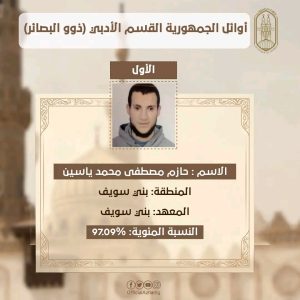 ننشر أوائل الجمهورية بالثانوية الأزهرية 2026 القسم الأدبي "ذوو البصائر" 4 ننشر أوائل الجمهورثة بالثانوية الأزهرية 2026 القسم الأدبي "ذوو البصائر"