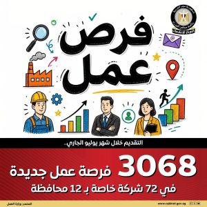 وزير العمل يعلن توفير 3068 فرصة عمل في 72 شركة 