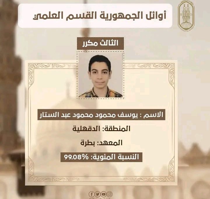 "مكنش قادر يتكلم من الفرحة".. والدة الثالث مكرر على الجمهورية بالأزهر: حلم يوسف يطلع دكتور