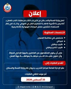 الصحة تفتح باب الندب للعمل بأكاديمية الأميرة فاطمة