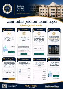 جامعة المنصورة الأهلية توضح خطوات التسجيل للكشف الطبي 