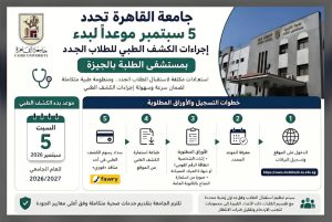 جامعة القاهرة تحدد 5 سبتمبر لبدء الكشف الطبي للطلاب الجدد.. تعرف على الموعد والأوراق المطلوبة 3 FB IMG 1786861289764 جامعة القاهرة جامعة القاهرة تحدد 5 سبتمبر لبدء الكشف الطبي للطلاب الجدد.. تعرف على الموعد والأوراق المطلوبة موقع في الجامعة