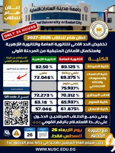 جامعة مدينة السادات الأهلية تعلن الأماكن المتبقية