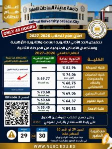 جامعة مدينة السادات الأهلية تعلن خفض الحد الأدنى للقبول