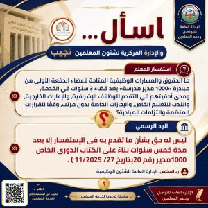 رد رسمي من التعليم على استفسارات المعلمين بشأن التعيينات وتغيير التخصص