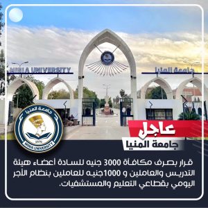 جامعة المنيا تقرر صرف مكافأة مالية