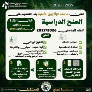 جامعة الزقازيق الأهلية تفتح باب التقديم على منح 2026/2027.. شروط ورابط التسجيل 2 جامعة الزقازيق الأهلية تفتح باب التقديم على منح 2026/2027