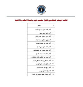 14 أستاذًا يتنافسون على رئاسة جامعة الإسكندرية الأهلية.. موعد إعلان القائمة النهائية والمقابلات الشخصية