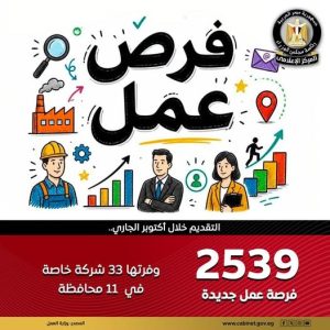 وزارة العمل تعلن عن فرص عمل جديدة في 11 محافظة